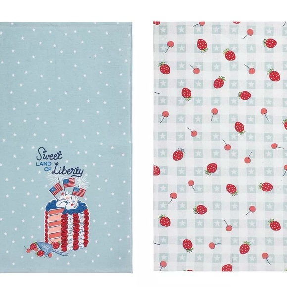 Set of 2 Sweet Land of Liberty Cake Kitchen Towels USA Flags Sparklers - Picture 3 of 4